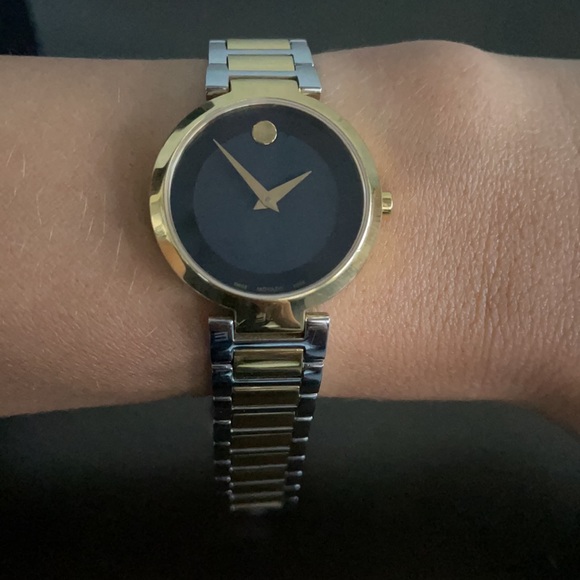 MOVADO gold and silver watch with black face - Picture 3 of 4